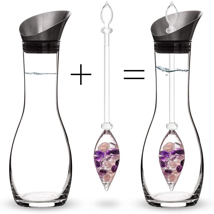 VitaJuwel Era WELLNESS | Edelsteinwasserset mit Amethyst, Rosenquarz & Bergkristall für Entspannung und Ausgleich (Karaffe & Edelsteinphiole)