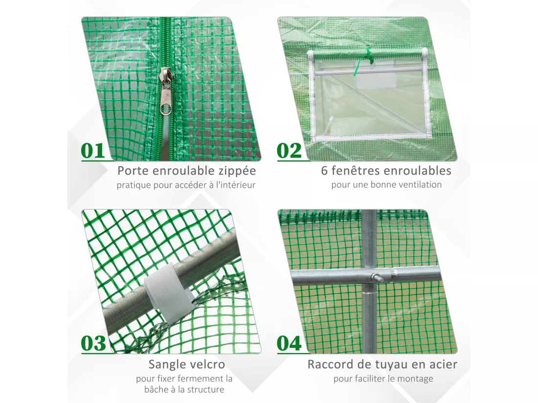 Serre tunnel de jardin 3,5 x 3 x 2 m grande taille 6 fenêtres vert