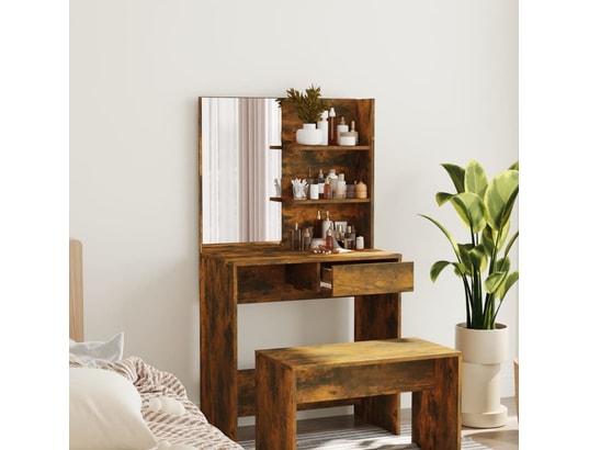 VIDAXL - Coiffeuse avec miroir chêne fumé 74,5x40x141 cm