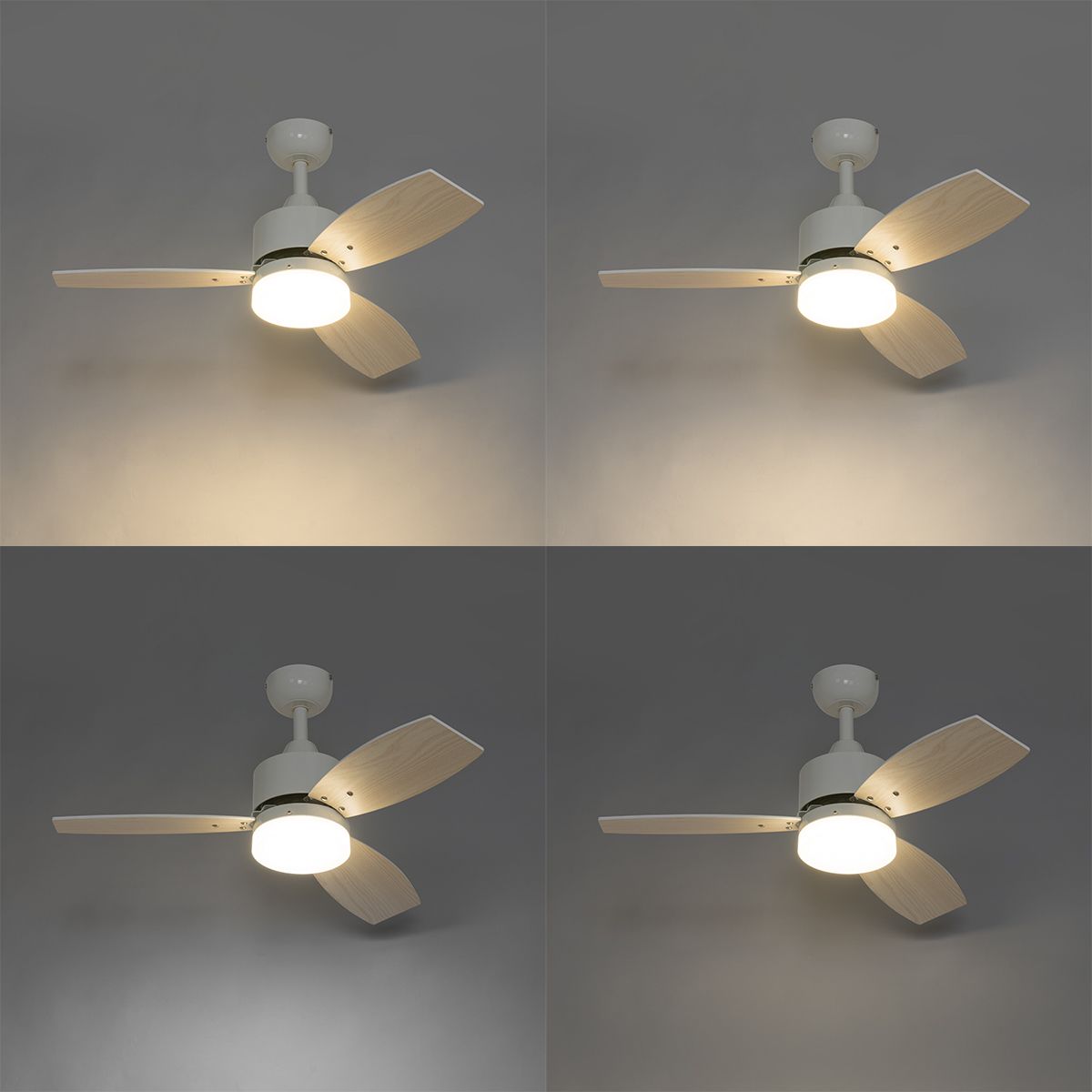 Plafondventilator voor buiten wit met hout print 91.3cm incl. LED dimbaar met afstandsbediening IP44 - Toledo