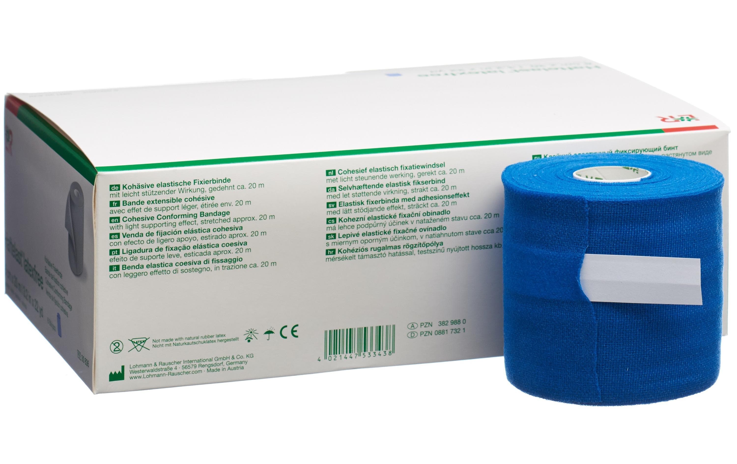 Haftelast / Cohefix-Binde blau 8 cm x 20 m 6 Stück<br>Leichte, kohäsive Fixierbinde