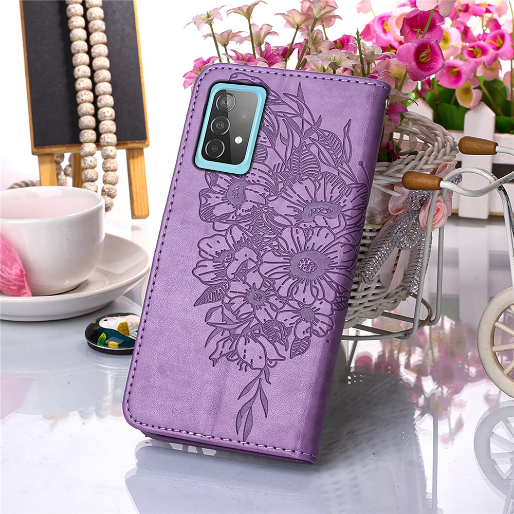 Samsung Galaxy A52s 5G / A52 (5G) / A52 Leder Tasche Flip Cover Schmetterlinge Imprint - Lila