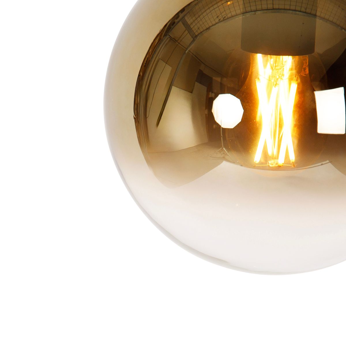 Smart hanglamp zwart met goud glas 20 cm incl. Wifi A60 - Pallon