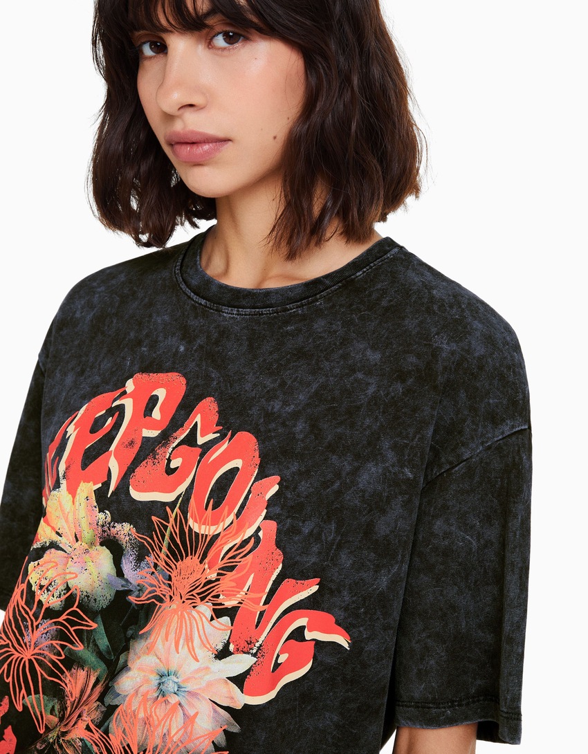 Camiseta oversized de manga curta estampada