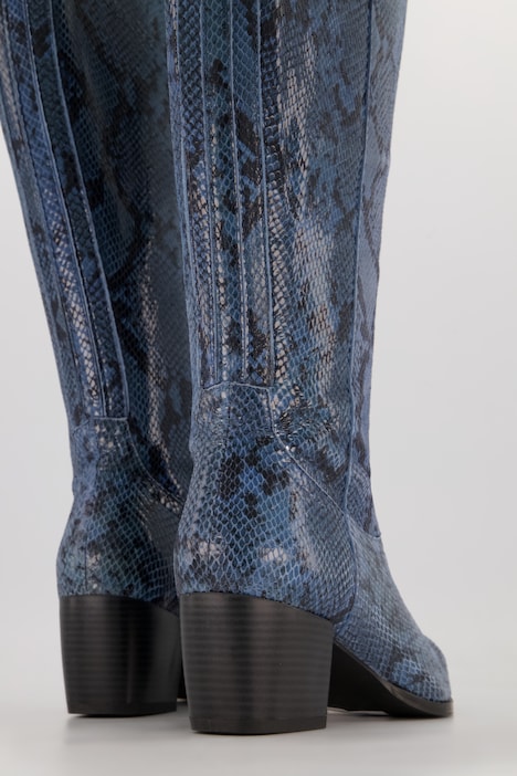 Lederstiefel, XXL-Schaft, Schlangenlederoptik, Weite H
