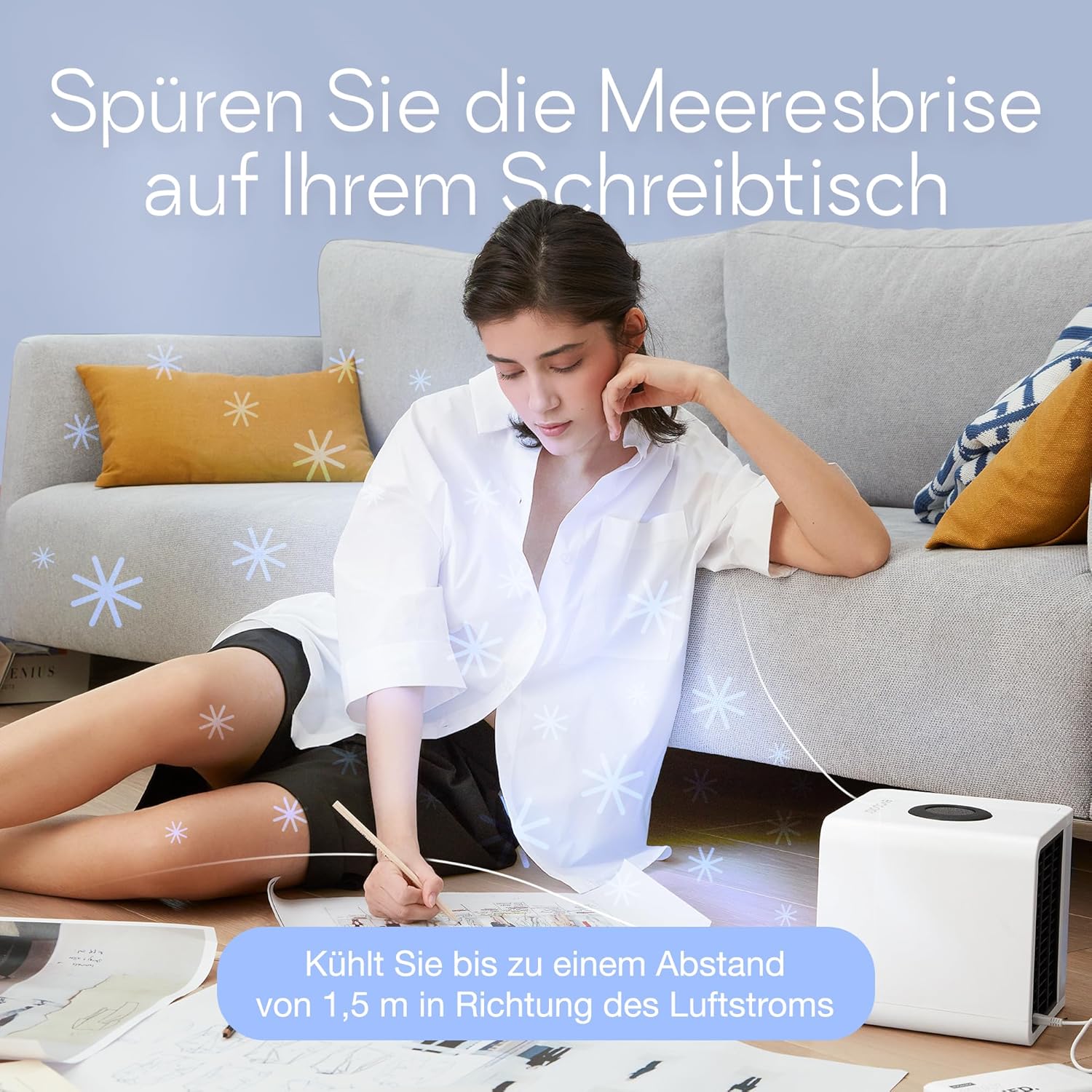 Evapolar evaLIGHT Plus Luftkühler & Luftbefeuchter - Tragbarer Kühl-Ventilator mit Vollspektrum-LED-Hintergrundbeleuchtung - Flüsterleise, einfach zu bedienen, stilvoll, effizient - Schwarz, EV-1500