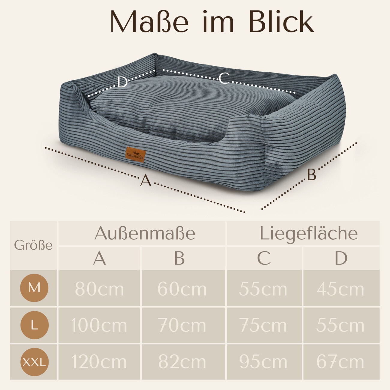 Freudentier Orthopädisches Hundebett aus stilvollem Cord M