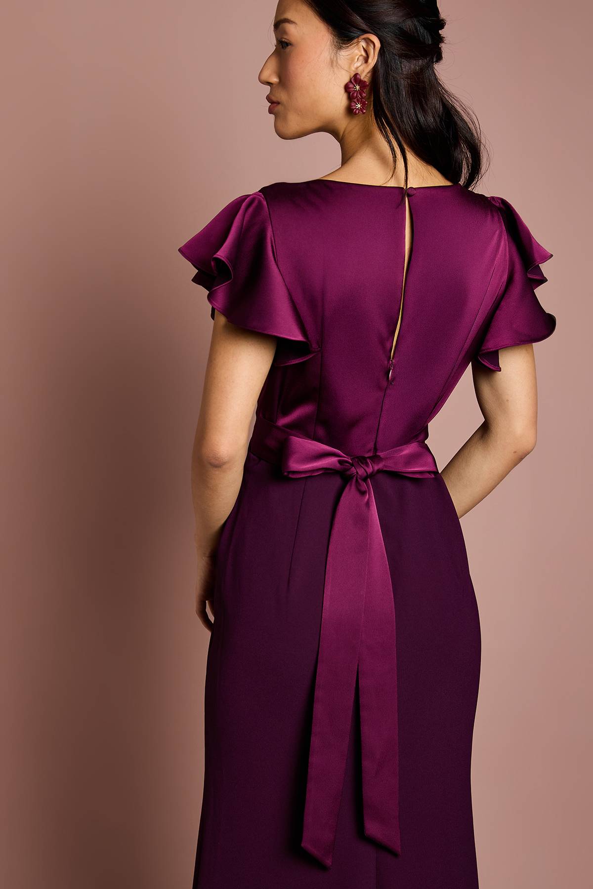 Coast Robe de Demoiselle d'Honneur Longue en Satin Coast Honoured à Col V et Manches Courtes Angel