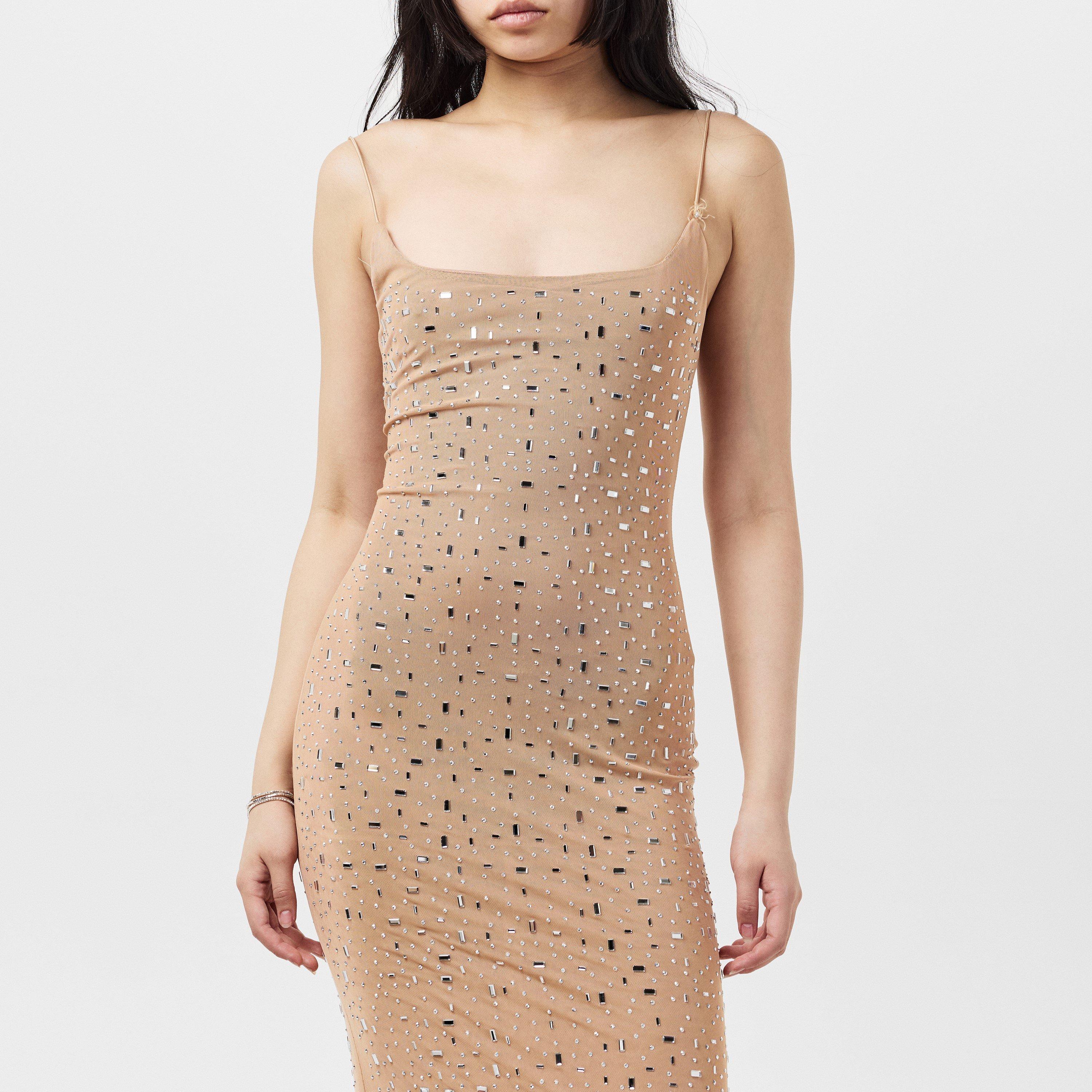 Missy Empire ME Rhinestone Embellished Mesh Maxi Dress Womens