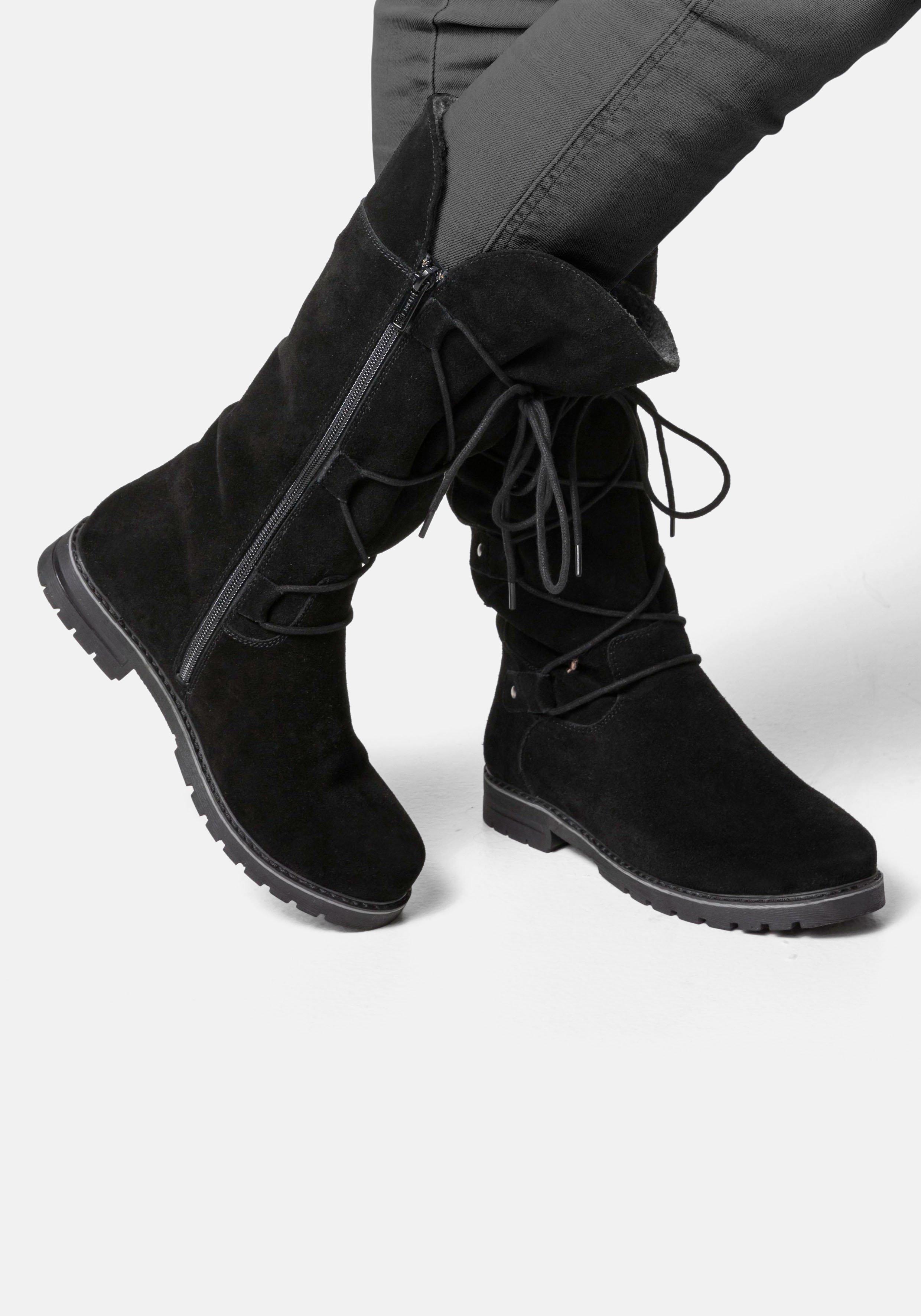 Weitschaftstiefel aus Leder mit Schnürung