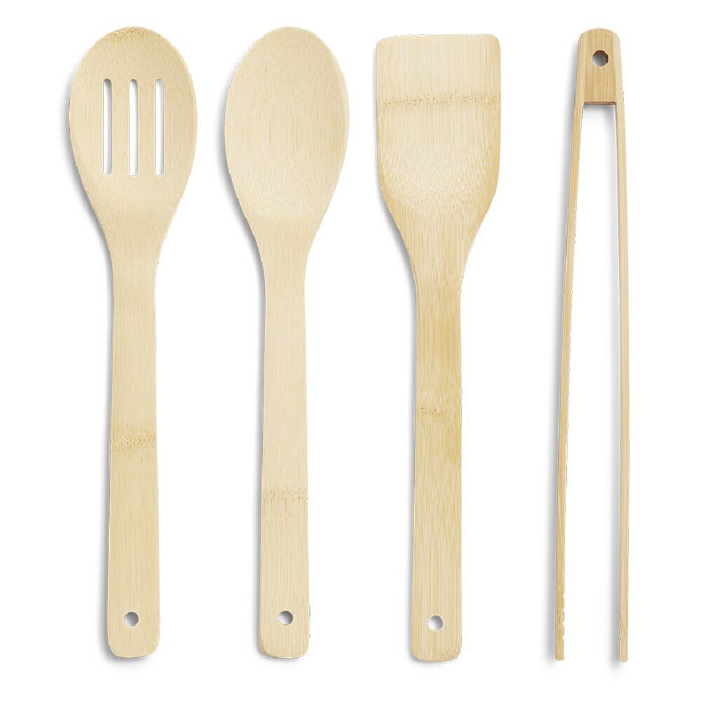 Lot de 4 ustensiles de cuisine dans pot en bambou