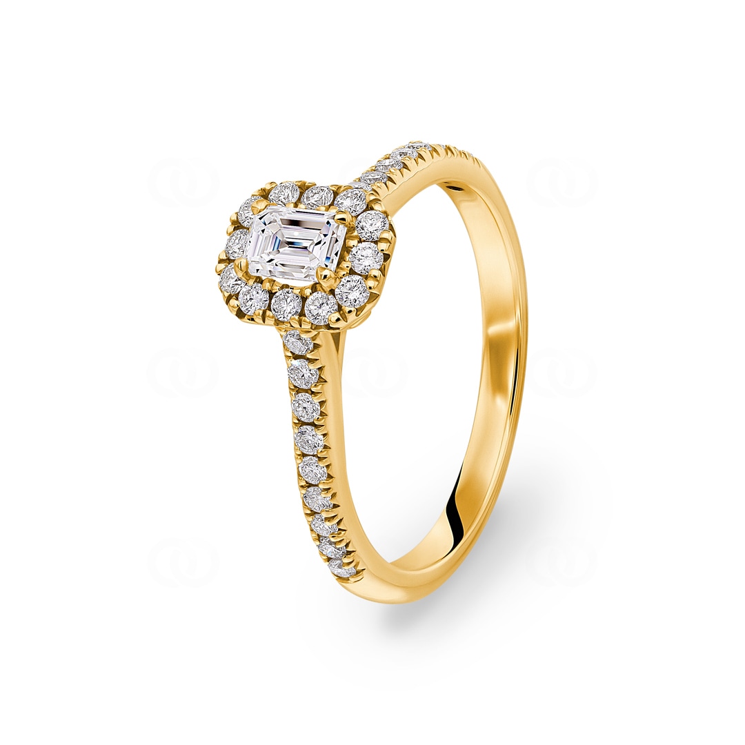 Emerald Halo Diamantring 750/18 K Gelbgold 0.62 ct G/si