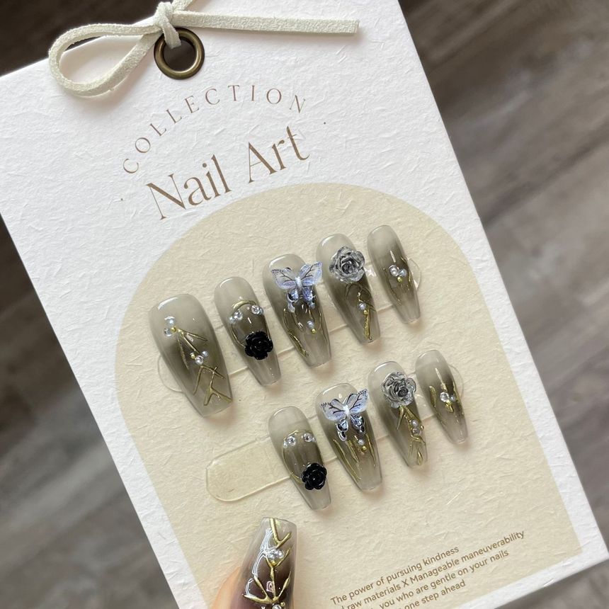 eovda - Butterfly Rose Faux Nail Tips