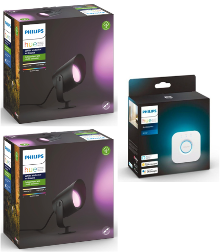 Philips Hue - 2x Lily XL Spot Light - Hue Outdoor-White & Color Ambiance + Bridge 2.1 - Bundle