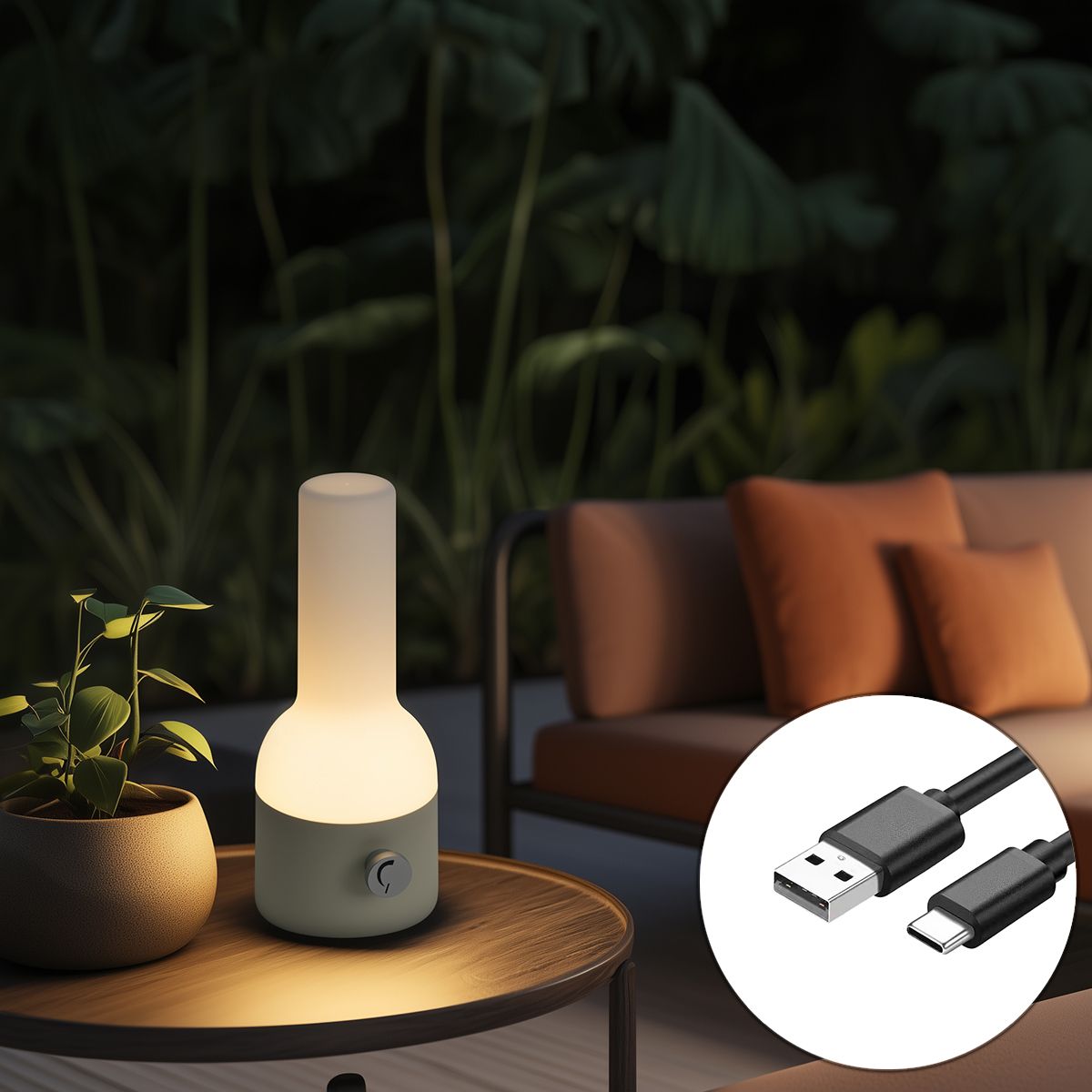 Buiten tafellamp beige met wit incl. LED oplaadbaar IP44 - Haard