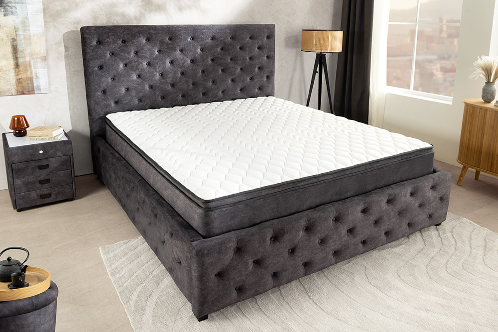 Boxbett PARIS 160x200cm grau Samt mit Stauraum inkl. Matratze und Topper