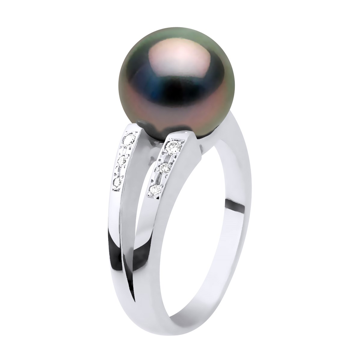 Bague Stella Jonc Perle de Tahiti 8-9 mm & Diamant - Or Blanc
