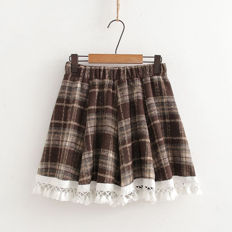Suzette - Mini A-lijn rok met hoge taille en ruitmotief