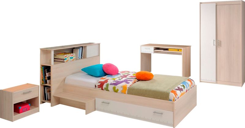 Charly - Kinderkamercombinatie - Inclusief Kinderbed - Achterbouwstuk - Nachtkastje - Kledingkast - Bureau