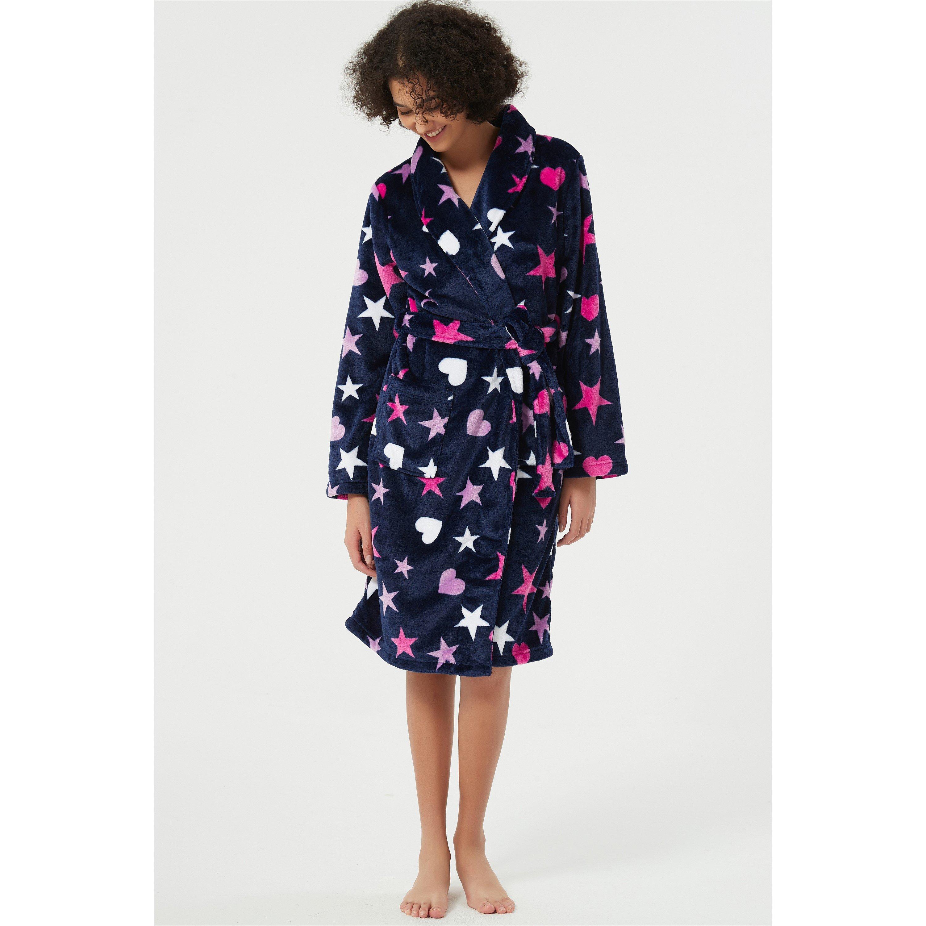 Linea Ladies Heart Star Fleece Dressing Gown