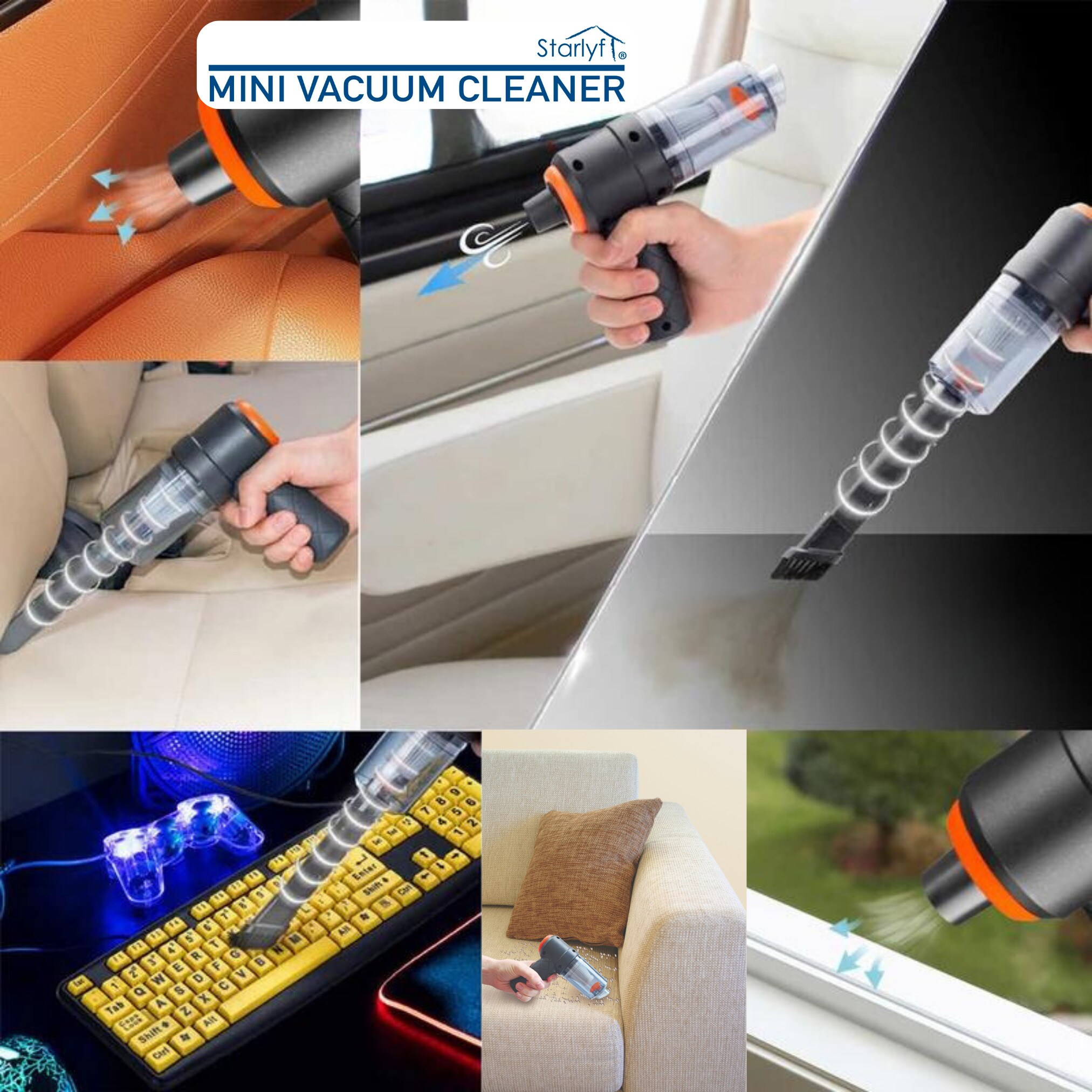 Starlyf® Akku Handstaubsauger, beutellos, 2in1 Staubsauger mit Gebläse Mini Vacuum Cleaner