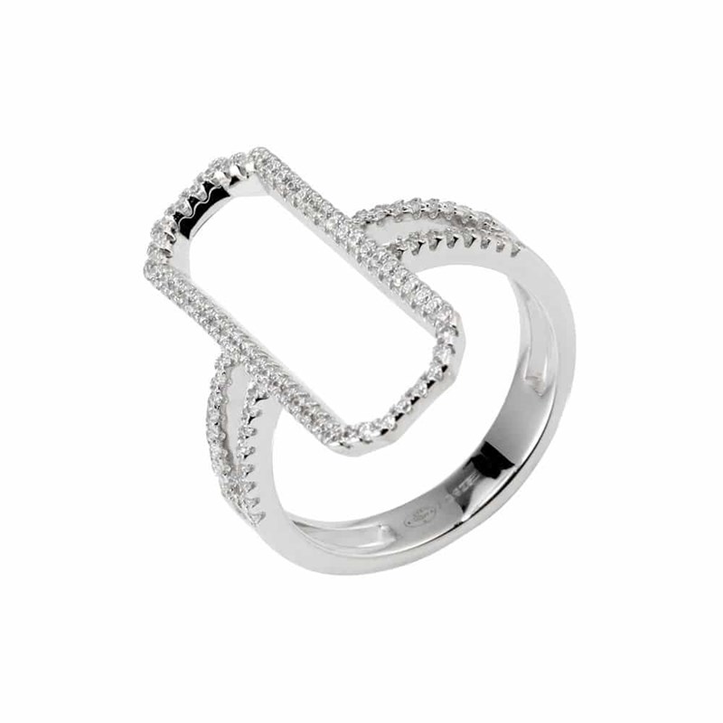 Bague Argent Rhodié Moderne Rectangle Sertie