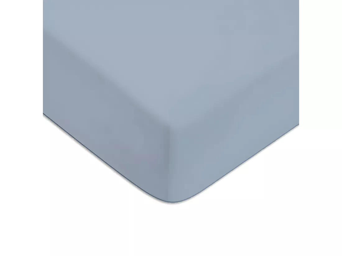 Drap housse en coton 57 fils uni bonnet 25cm nuage 80x200cm