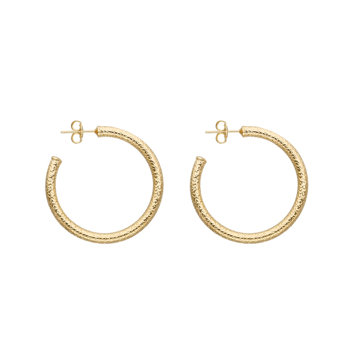 Boucles D'oreilles En Argent Créoles Tubes Python Moyen Modèle Doré Diamètre 38mm