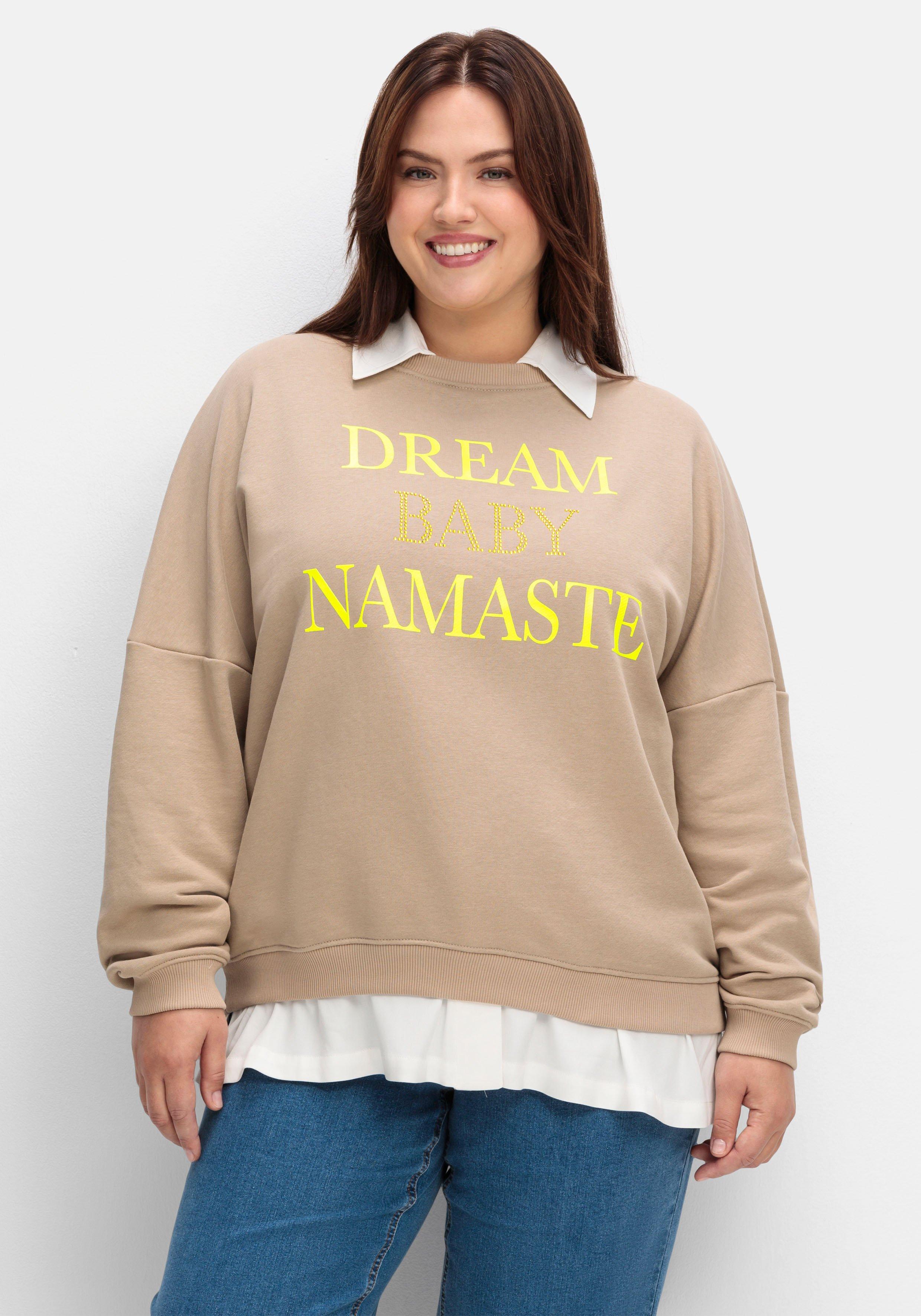 Sweatshirt mit Wordingprint und Strassapplikation