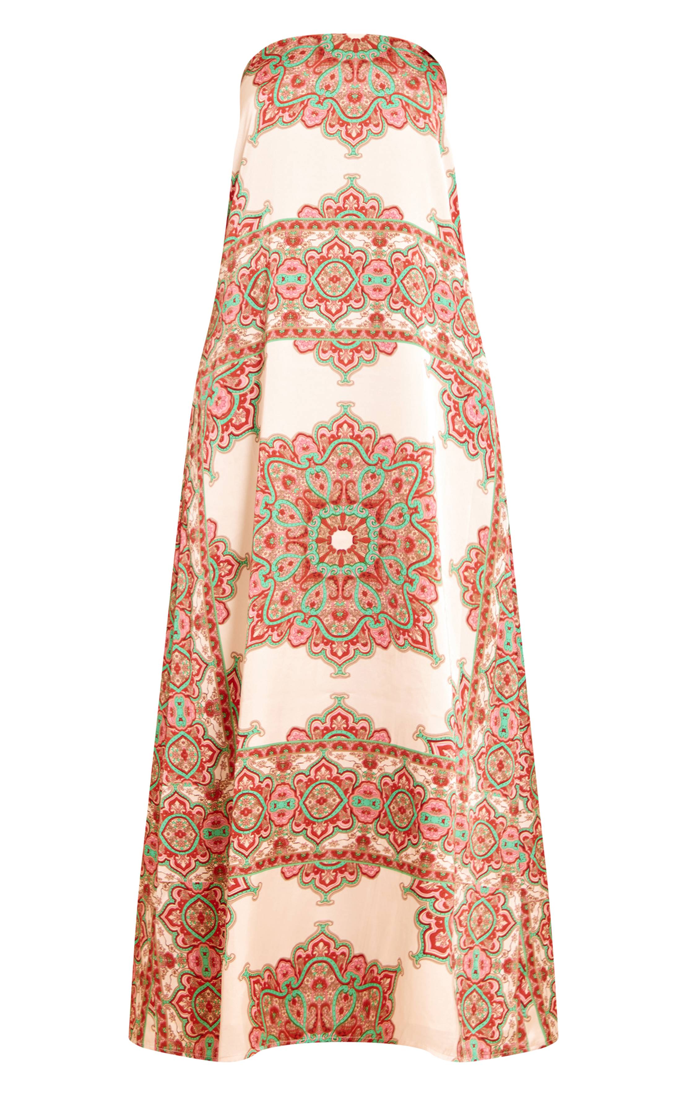 Multicolore Robe Maxi Bandeau En Satin À Imprimé Cachemire