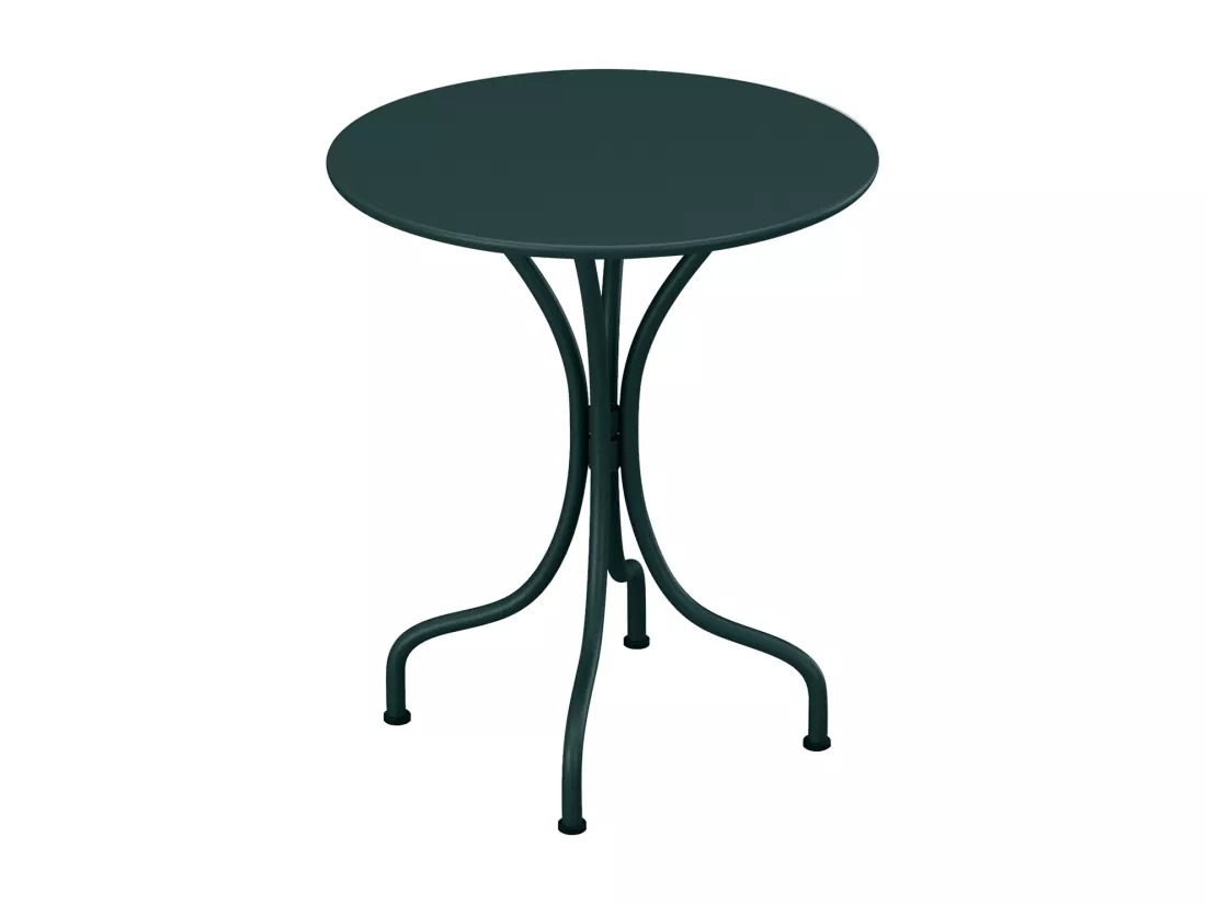 Salle à manger de jardin en métal - une table D.60cm et 2 chaises empilables - Vert sapin - MIRMANDE de MYLIA