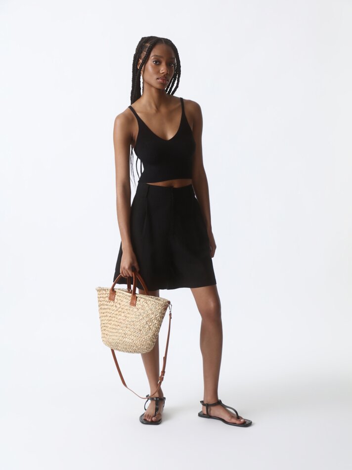 Top cropped de tricô - Preto