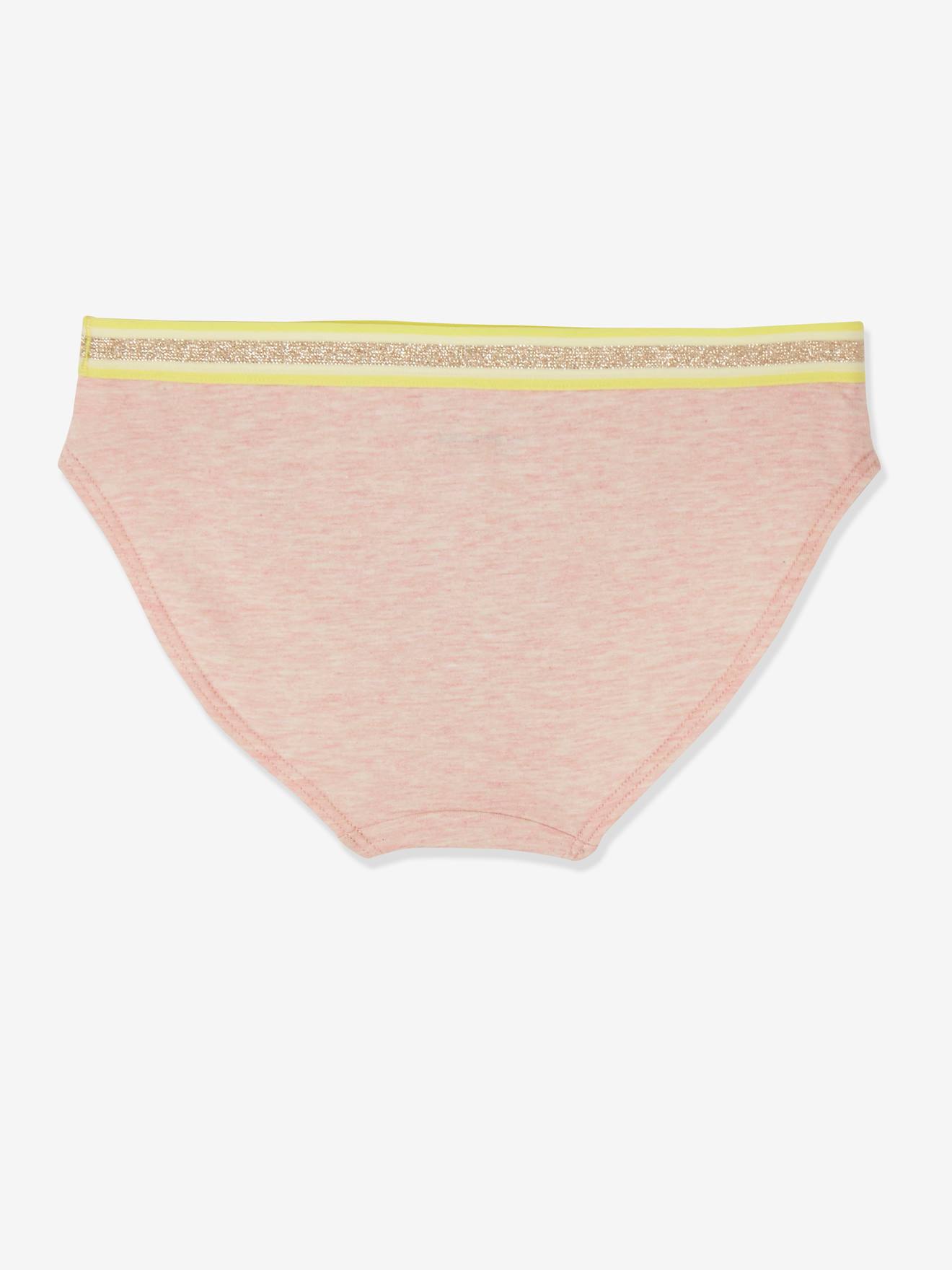 Pacote com 5 calcinhas listradas rosa claro para meninas.