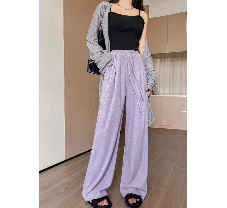 evanesce - High Rise Plain Drawstring Drape Wide Leg Sweatpants