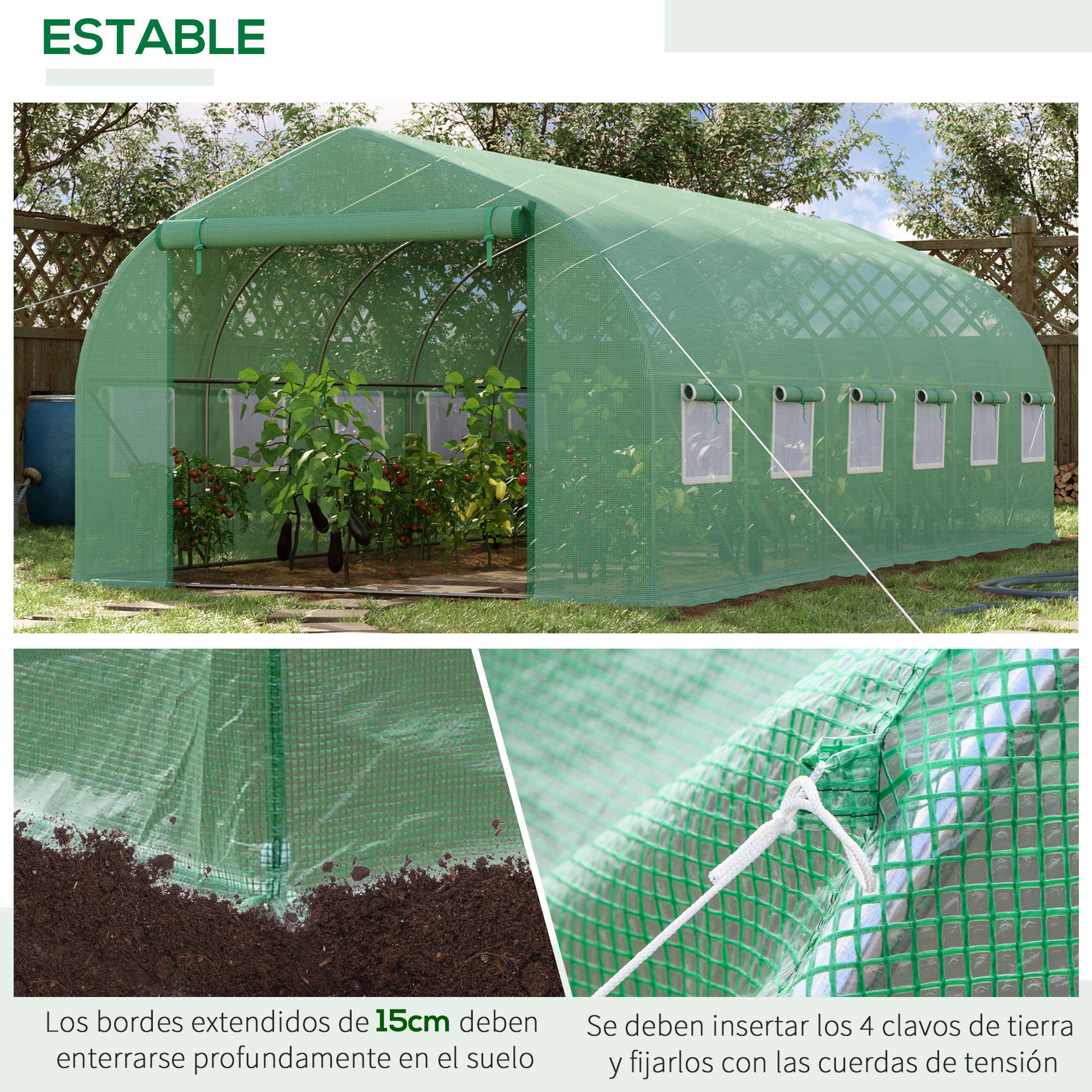 Estufa de jardim Outsunny, tipo túnel, 6x3x2 m, com 12 janelas e porta de enrolar com zíper metálico, ideal para o cultivo de plantas.