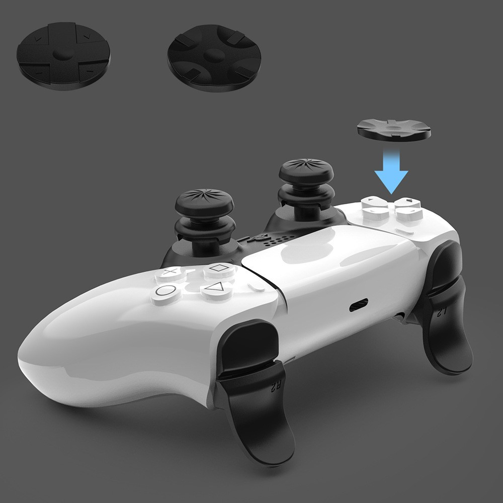 (8-teiliges Set) Sony Playstation PS5 / PS5 Slim Joystick Thumbstick / Steuerkreuz Anti-Rutsch Silikon Kappen und Trigger Verlängerung - Schwarz