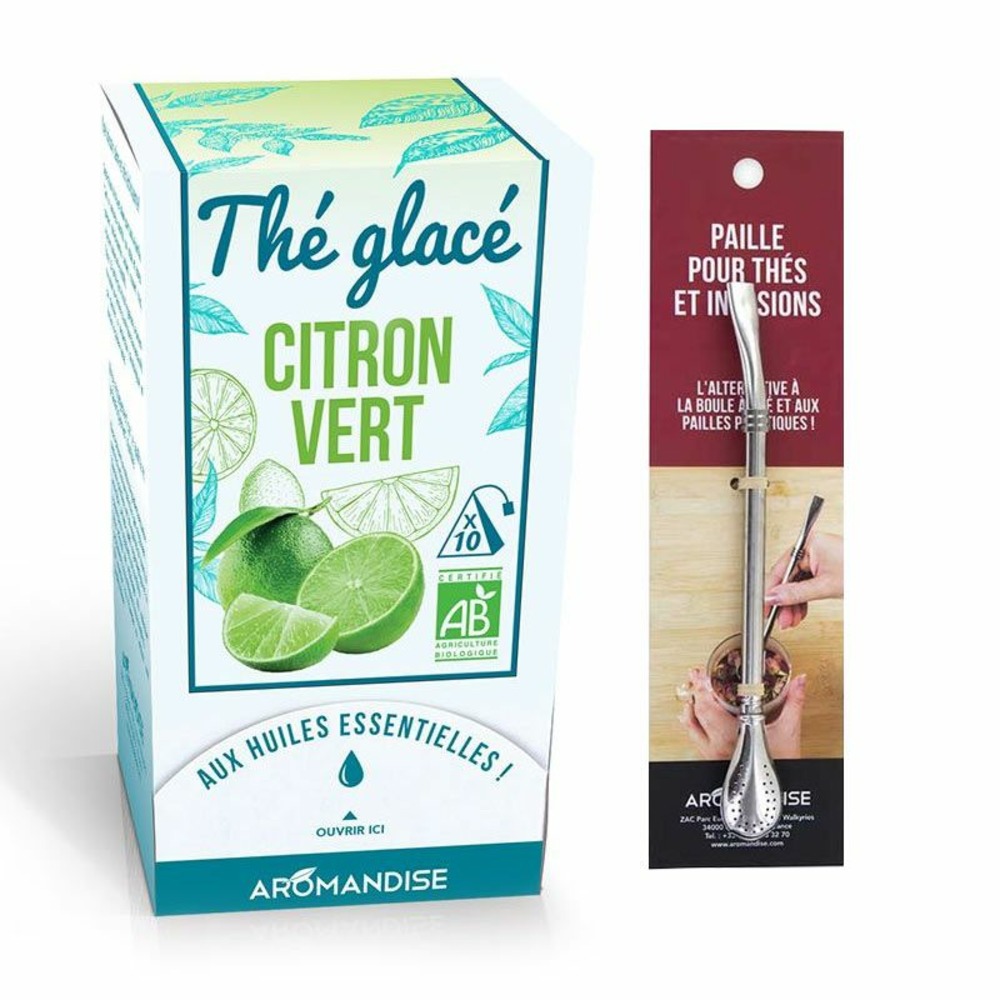 Thé glacé au citron vert 10 sachets + paille inox avec filtre