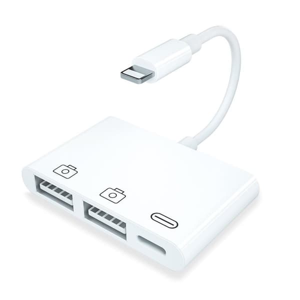 NÖRDIC Lightning Adapter 1 til 3 Ports 2xUSB A Port og 1x Lightning Port for lading