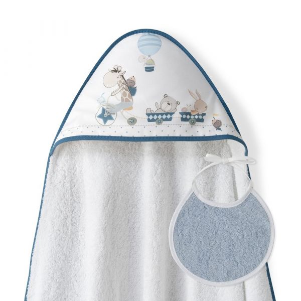 Interbaby Toalha de Banho 100X100 Algodão   Babete Jirafa Bicicleta Petrola