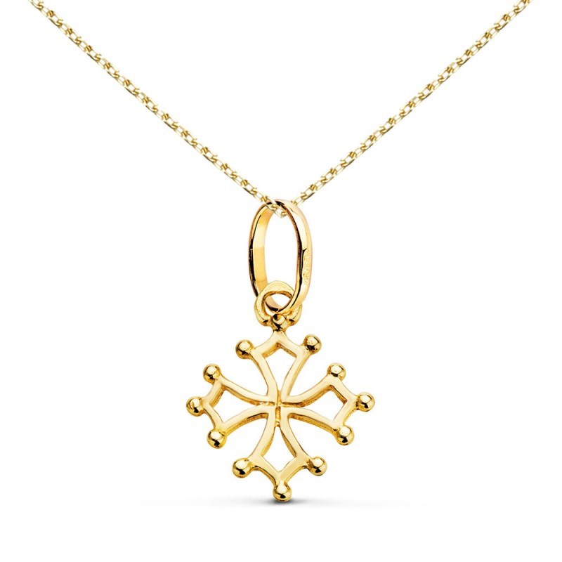 Collier - Médaille Croix Occitane Or 18 Carats 750/000 Jaune - Chaine Dorée