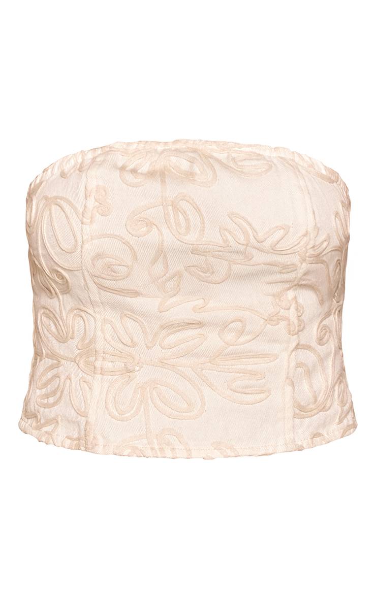 Ecru Top Bandeau En Denim Brodé Floral Petite