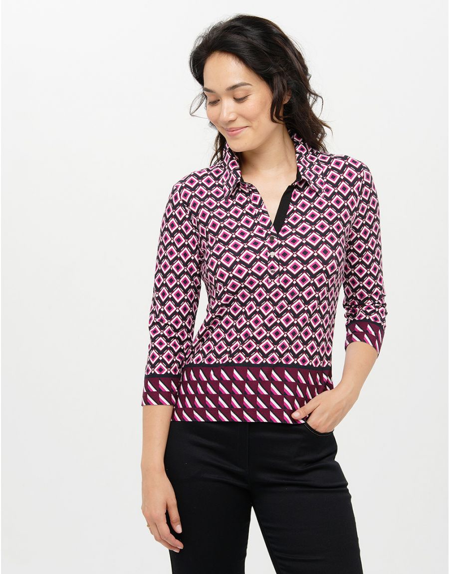T-shirt col chemise rose