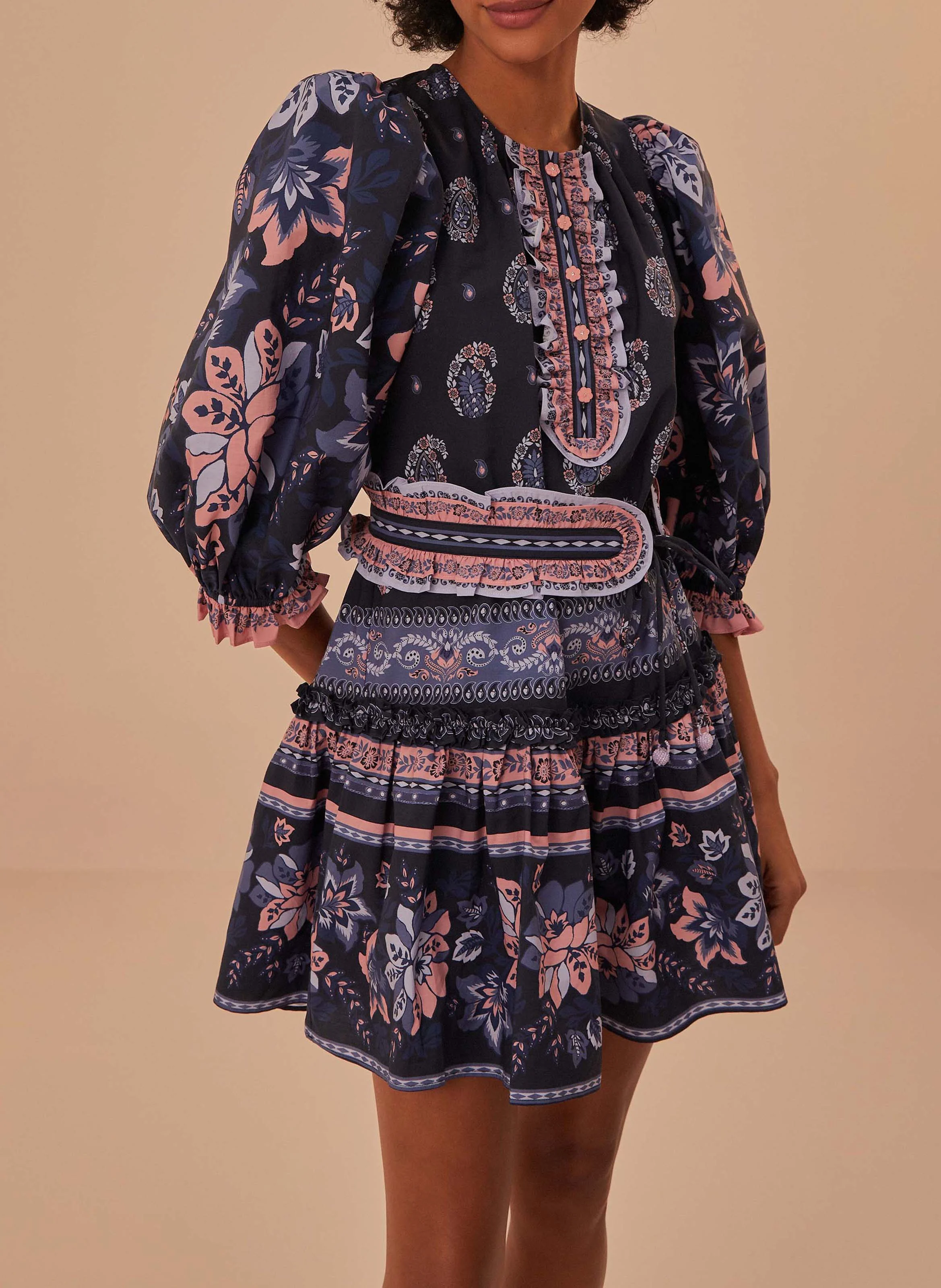 Robe courte en coton imprimé | Bleu