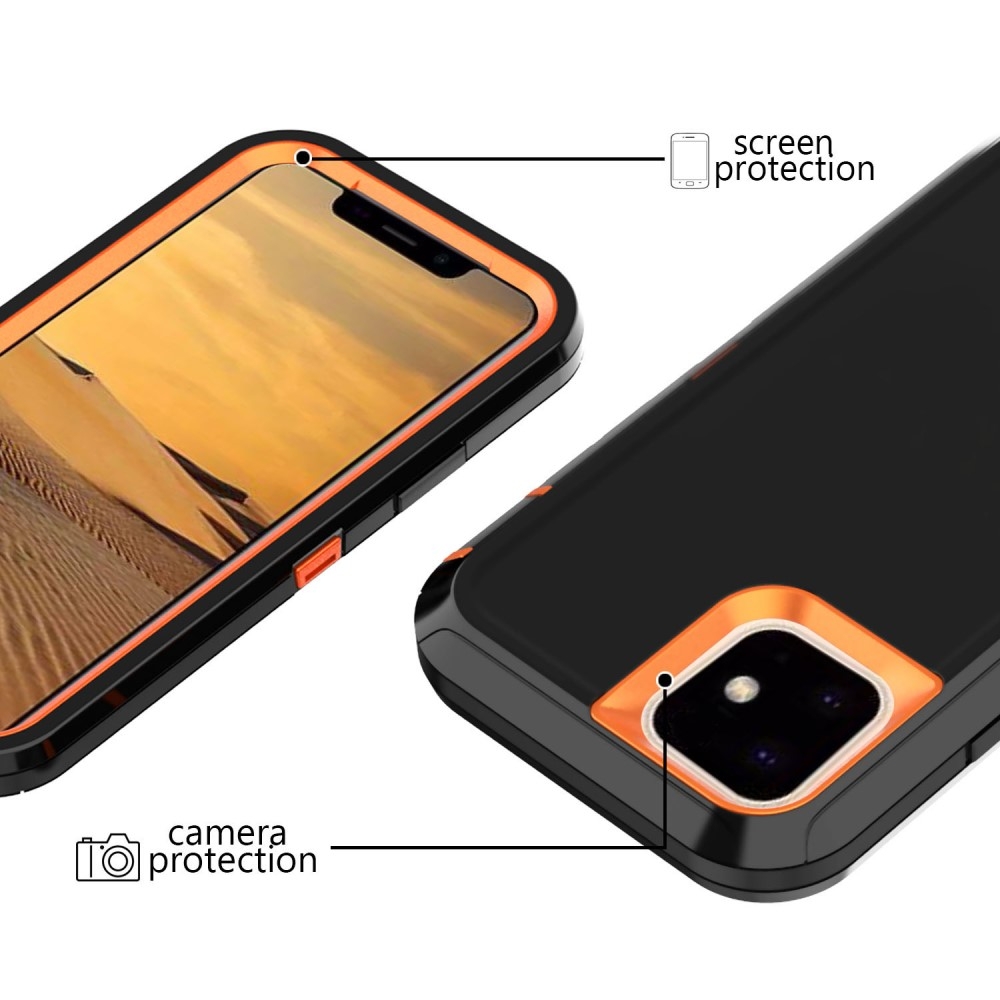 iPhone 11 Outdoor Hardcase Hülle Hybrid Silikoneinlage Shock Proof - Schwarz / Orange