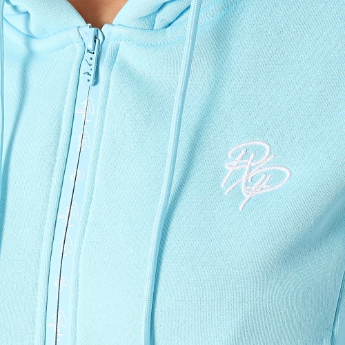 Sweat Zippé Capuche Crop Femme F243312 Bleu Clair
