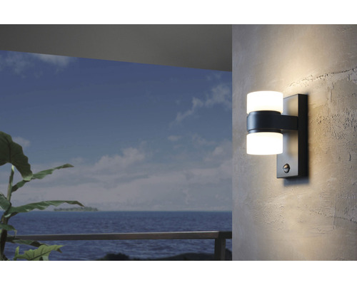 LED-sensor buitenlamp, gegoten aluminium/kunststof, 2x6W, 1000 lm, 3000 K warm wit, H 230 mm, Atollari antraciet/wit