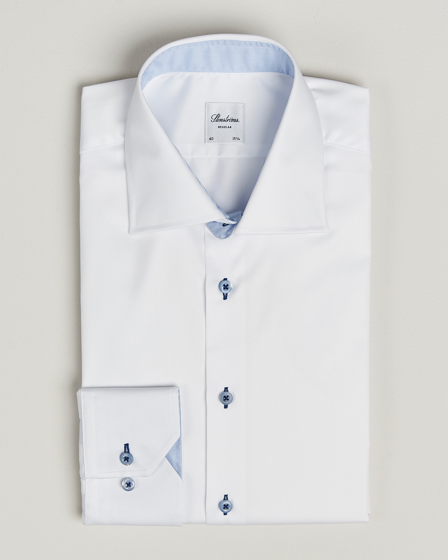 Stenströms Regular Fit Contrast Cut Away Shirt White