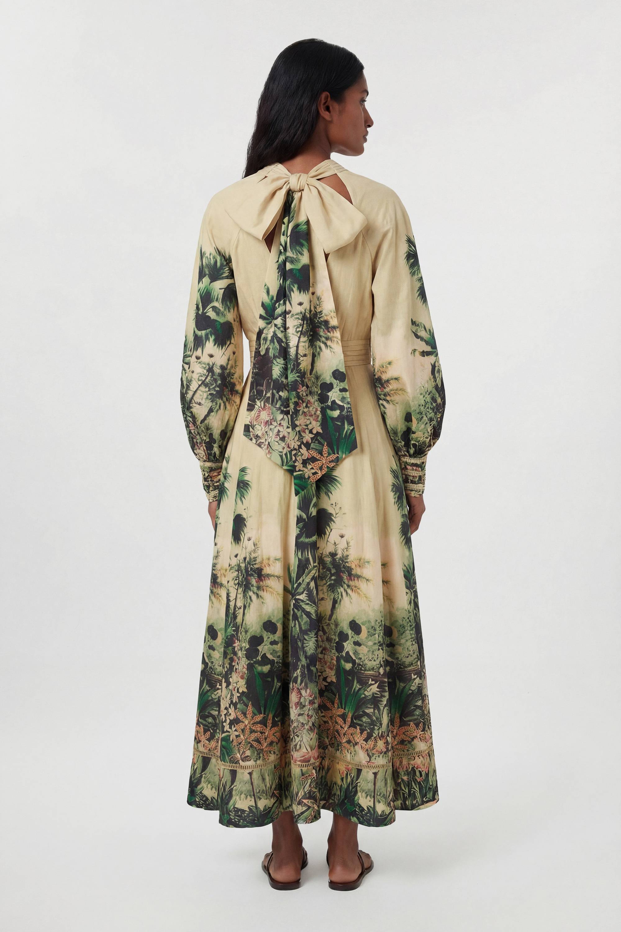 KarenMillen Robe Maxi Tissée À Imprimé Botanique Avec Manches Ballon Petite