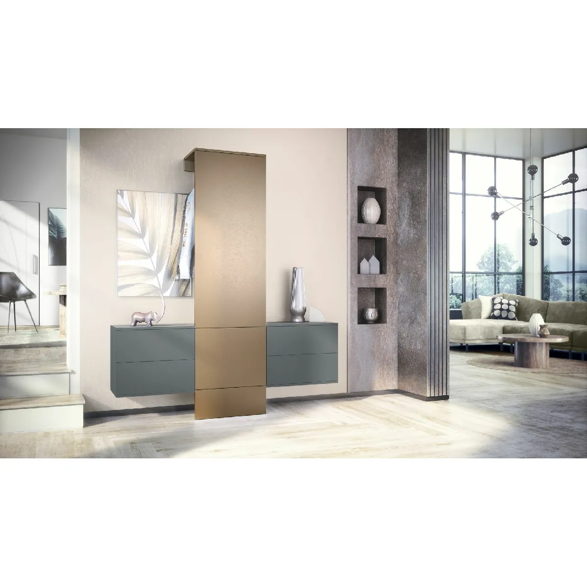 MPC Vestiaire Gris et Aspect Bronze