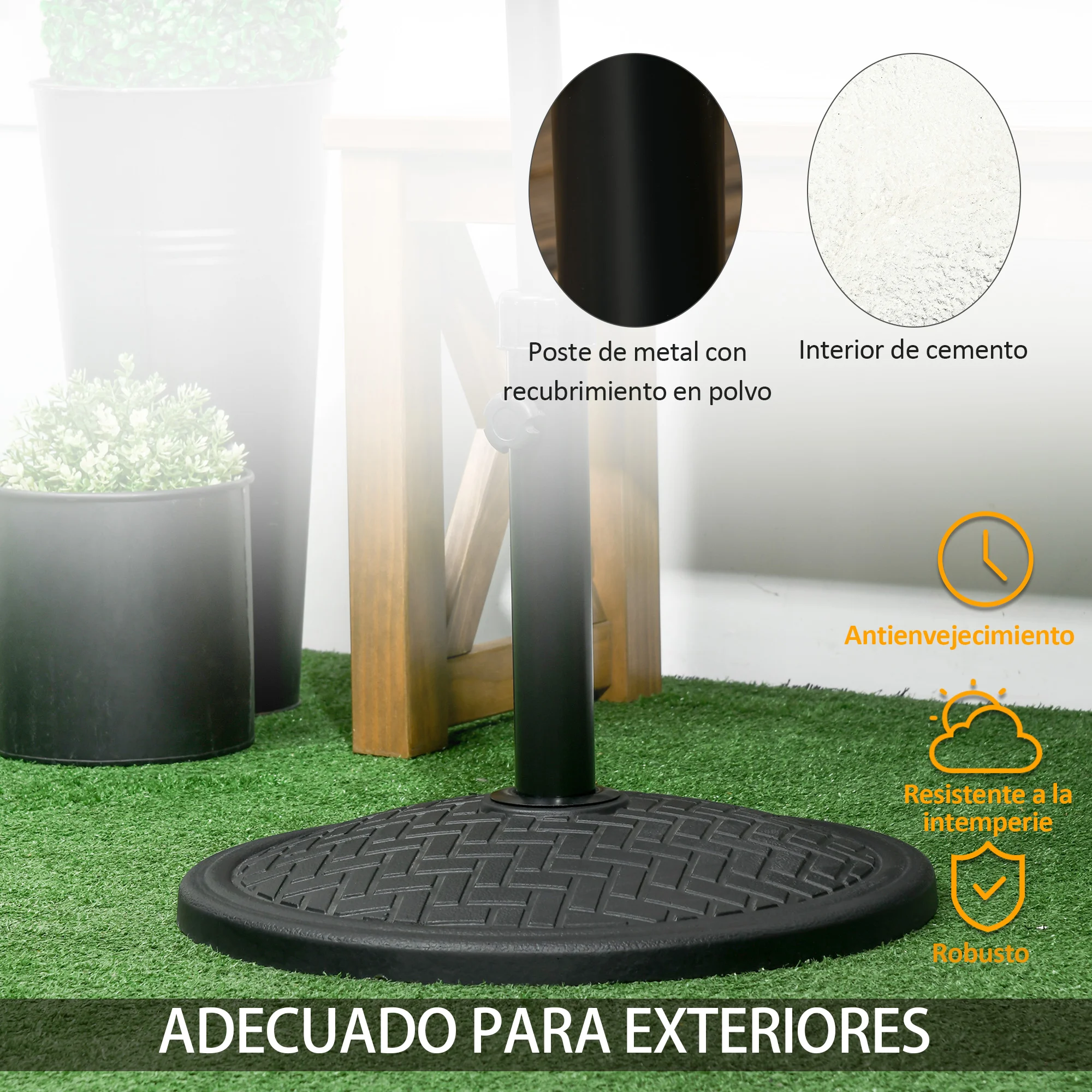 Base de concreto para guarda-sol Outsunny, 14 kg, compatível com mastros de 32 a 38 mm de diâmetro, ideal para jardim, terraço e pátio, 46 x 34 cm, preta.